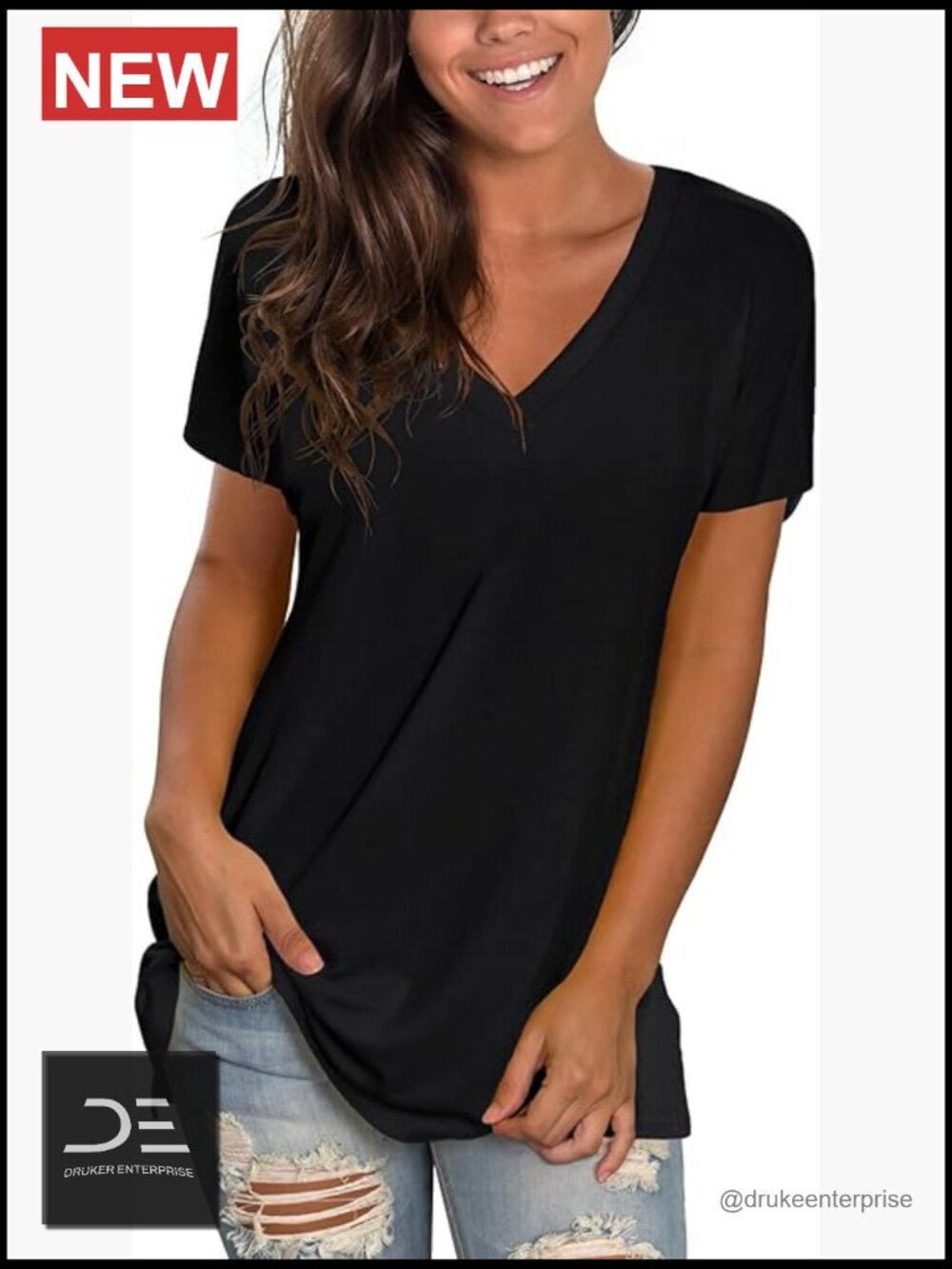 Short Sleeve V-Neck T-Shirt Loose Fit Casual Top Tee